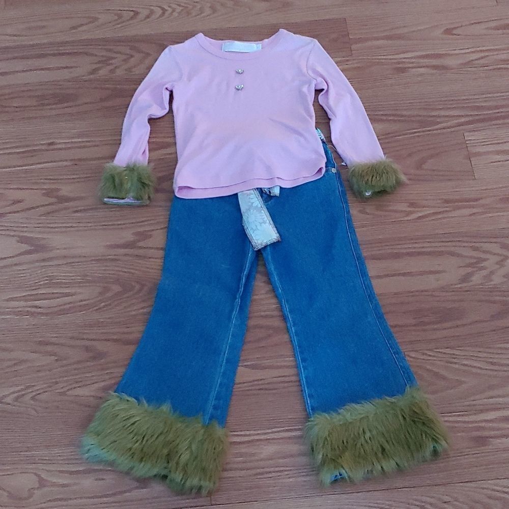 Greggy Girl  2 pc jean set with faux fur trim jeans and top Sz 4